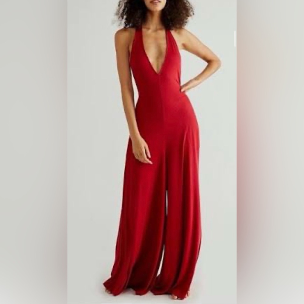 Elegant Red Halter Jumpsuit
